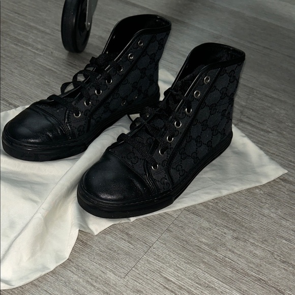 Authentic Gucci Women's Black GG Monogram High-Top Sneakers & dust bag - Picture 2 of 4